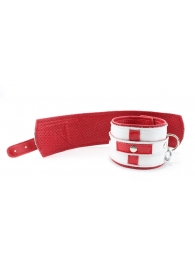 Бело-красные кожаные наручники для медсестры - БДСМ Арсенал - купить с доставкой в Новосибирске