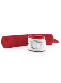 Бело-красные кожаные наручники с кольцом - БДСМ Арсенал - купить с доставкой в Новосибирске