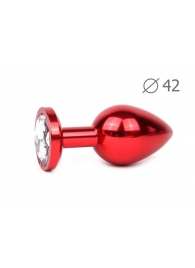 Коническая красная анальная втулка с прозрачным кристаллом - 9,3 см. - Anal Jewelry Plug - купить с доставкой #SOTBIT_REGIONS_UF_V_REGION_NAME#