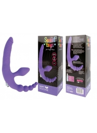 Фиолетовый безремневой страпон с анальным отростком и вибрацией - 15 см. - Bior toys - купить с доставкой в Новосибирске