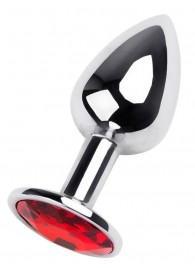 Маленькая коническая серебристая анальная пробка с красным кристаллом - 7 см. - ToyFa - купить с доставкой в Новосибирске