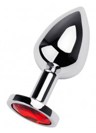 Серебристая коническая анальная пробка с красным кристаллом - 8 см. - ToyFa - купить с доставкой в Новосибирске