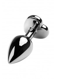 Серебристая коническая анальная пробка с красным кристаллом-сердечком - 7 см. - ToyFa - купить с доставкой в Новосибирске