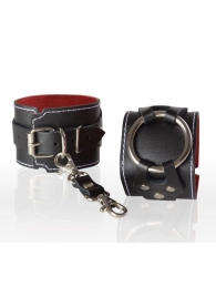 Чёрные кожаные наручники-напульсники с красной изнанкой - Sitabella - купить с доставкой в Новосибирске