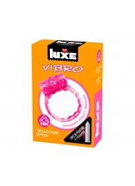 Розовое эрекционное виброкольцо LUXE VIBRO  Техасский бутон  + презерватив - Luxe - в Новосибирске купить с доставкой