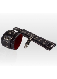 Чёрные кожаные наручники с контрастной строчкой и красной изнанкой - Sitabella - купить с доставкой в Новосибирске