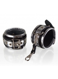 Серебристо-чёрные кожаные наручники - Sitabella - купить с доставкой в Новосибирске
