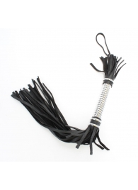 Черная плеть с серебристой ручкой - 44 см. - БДСМ Арсенал - купить с доставкой в Новосибирске