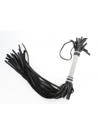 Черная длинная плеть с серебристой ручкой - 56 см. - БДСМ Арсенал - купить с доставкой в Новосибирске