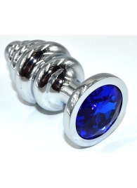 Серебристая анальная пробка из нержавеющей стали с синим кристаллом - 8,8 см. - Kanikule - купить с доставкой в Новосибирске
