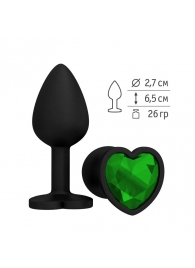 Черная силиконовая пробка с зеленым кристаллом - 7,3 см. - Джага-Джага - купить с доставкой в Новосибирске