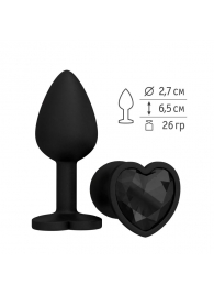 Черная силиконовая пробка с черным кристаллом - 7,3 см. - Джага-Джага - купить с доставкой в Новосибирске