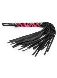 Черная многохвостовая плеть с круглой розовой ручкой-зеброй - 39 см. - Notabu - купить с доставкой в Новосибирске