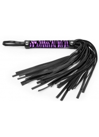 Черная многохвостовая плеть с круглой фиолетовой ручкой-зеброй - 39 см. - Notabu - купить с доставкой в Новосибирске