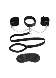 Чёрный ошейник с наручниками и поводком Collar Cuffs   Leash Set - Lux Fetish - купить с доставкой в Новосибирске