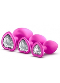 Набор розовых анальных пробок с прозрачным кристаллом-сердечком Bling Plugs Training Kit - Blush Novelties - купить с доставкой #SOTBIT_REGIONS_UF_V_REGION_NAME#