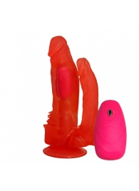 Розовый вагинально-анальный вибромассажер с присоской №11 - 15,5 см. - Джага-Джага