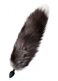 Черная анальная втулка с хвостом чернобурой лисы - размер М - POPO Pleasure