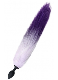 Черная анальная втулка с фиолетово-белым хвостиком - размер M - POPO Pleasure