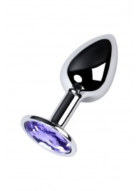 Серебристая конусовидная анальная пробка с фиолетовым кристаллом - 7 см. - ToyFa - купить с доставкой в Новосибирске