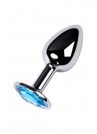Серебристая конусовидная анальная пробка с голубым кристаллом - 7 см. - ToyFa - купить с доставкой в Новосибирске