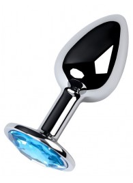 Серебристая конусовидная анальная пробка с голубым кристаллом - 7 см. - ToyFa - купить с доставкой в Новосибирске