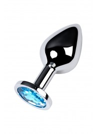 Серебристая конусовидная анальная пробка с голубым кристаллом - 8 см. - ToyFa - купить с доставкой в Новосибирске