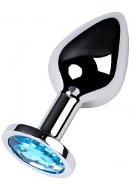 Серебристая конусовидная анальная пробка с голубым кристаллом - 8 см. - ToyFa - купить с доставкой в Новосибирске