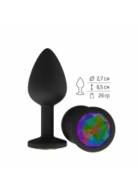 Чёрная анальная втулка с разноцветным кристаллом - 7,3 см. - Джага-Джага - купить с доставкой в Новосибирске