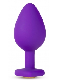 Фиолетовая анальная пробка Bling Plug Large с золотистым стразом - 9,5 см. - Blush Novelties - купить с доставкой в Новосибирске