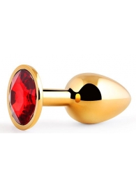 Золотистая анальная пробка с красным стразом - 7,2 см. - Anal Jewelry Plug - купить с доставкой в Новосибирске