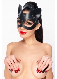 Черная кожаная маска  Кошка  с ушками - Джага-Джага - купить с доставкой в Новосибирске