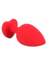 Красная силиконовая анальная пробка с черным стразом-сердечком - 9,3 см. - Orion - купить с доставкой в Новосибирске