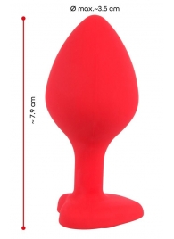 Красная силиконовая анальная пробка с черным стразом-сердечком - 7,9 см. - Orion - купить с доставкой в Новосибирске