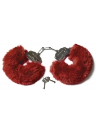Шикарные бордовые меховые наручники с ключиками - Le Frivole - купить с доставкой в Новосибирске