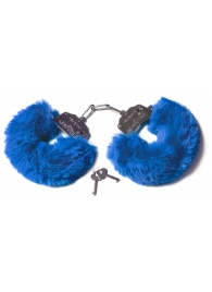Шикарные синие меховые наручники с ключиками - Le Frivole - купить с доставкой в Новосибирске