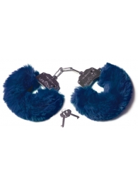 Шикарные темно-синие меховые наручники с ключиками - Le Frivole - купить с доставкой в Новосибирске