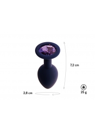 Черничная анальная пробка с фиолетовым кристаллом Gamma S - 7,2 см. - Le Frivole - купить с доставкой в Новосибирске