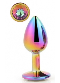 Голографическая анальная втулка с радужным кристаллом - 7,1 см. - Dream Toys - купить с доставкой в Новосибирске