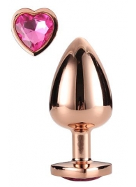 Золотистая анальная втулка с кристаллом-сердечком розового цвета - 7,1 см. - Dream Toys - купить с доставкой в Новосибирске