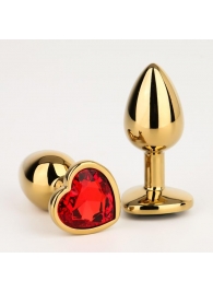 Золотистая анальная пробка с красным кристаллом в форме сердца - 7 см. - Сима-Ленд - купить с доставкой в Новосибирске