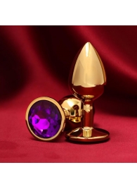 Золотистая анальная пробка с фиолетовым кристаллом - Сима-Ленд - купить с доставкой в Новосибирске