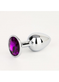 Серебристая анальная втулочка с фиолетовым кристаллом - 7 см. - Сима-Ленд - купить с доставкой в Новосибирске