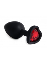 Черная анальная силиконовая пробка с красным стразом-сердцем - 7,5 см. - 4sexdreaM - купить с доставкой в Новосибирске
