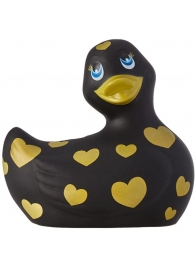 Черный вибратор-уточка I Rub My Duckie 2.0 Romance с золотистым принтом - Big Teaze Toys - купить с доставкой в Новосибирске