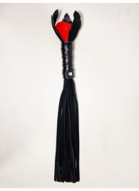 Черная замшевая плеть с красной лаковой розой в рукояти - 40 см. - БДСМ Арсенал - купить с доставкой в Новосибирске
