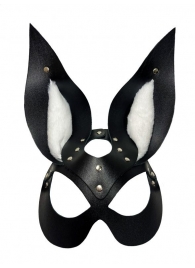 Черная маска зайки с белым мехом на ушках Miss Bunny - БДСМ Арсенал - купить с доставкой в Новосибирске
