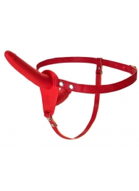 Красный страпон на ремнях с вагинальной пробкой - 15 см. - ToyFa - купить с доставкой в Новосибирске