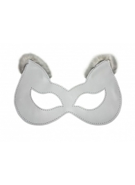 Белая маска из натуральной кожи с мехом на ушках - БДСМ Арсенал - купить с доставкой в Новосибирске