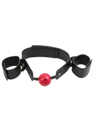 Кляп-наручники с красным шариком Breathable Ball Gag Restraint - Pipedream - купить с доставкой в Новосибирске